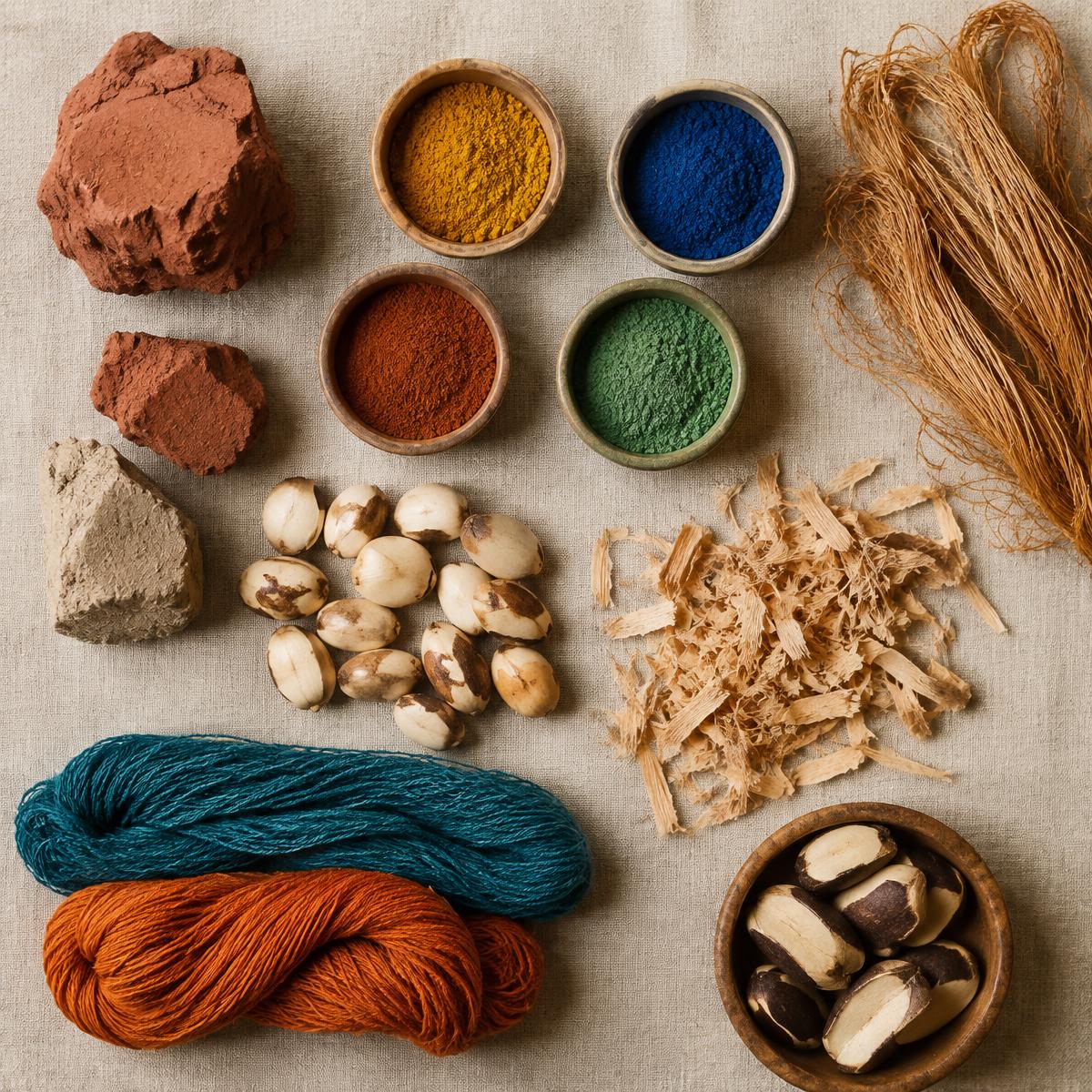 Materiales naturales: barro, pigmentos, fibras y semillas